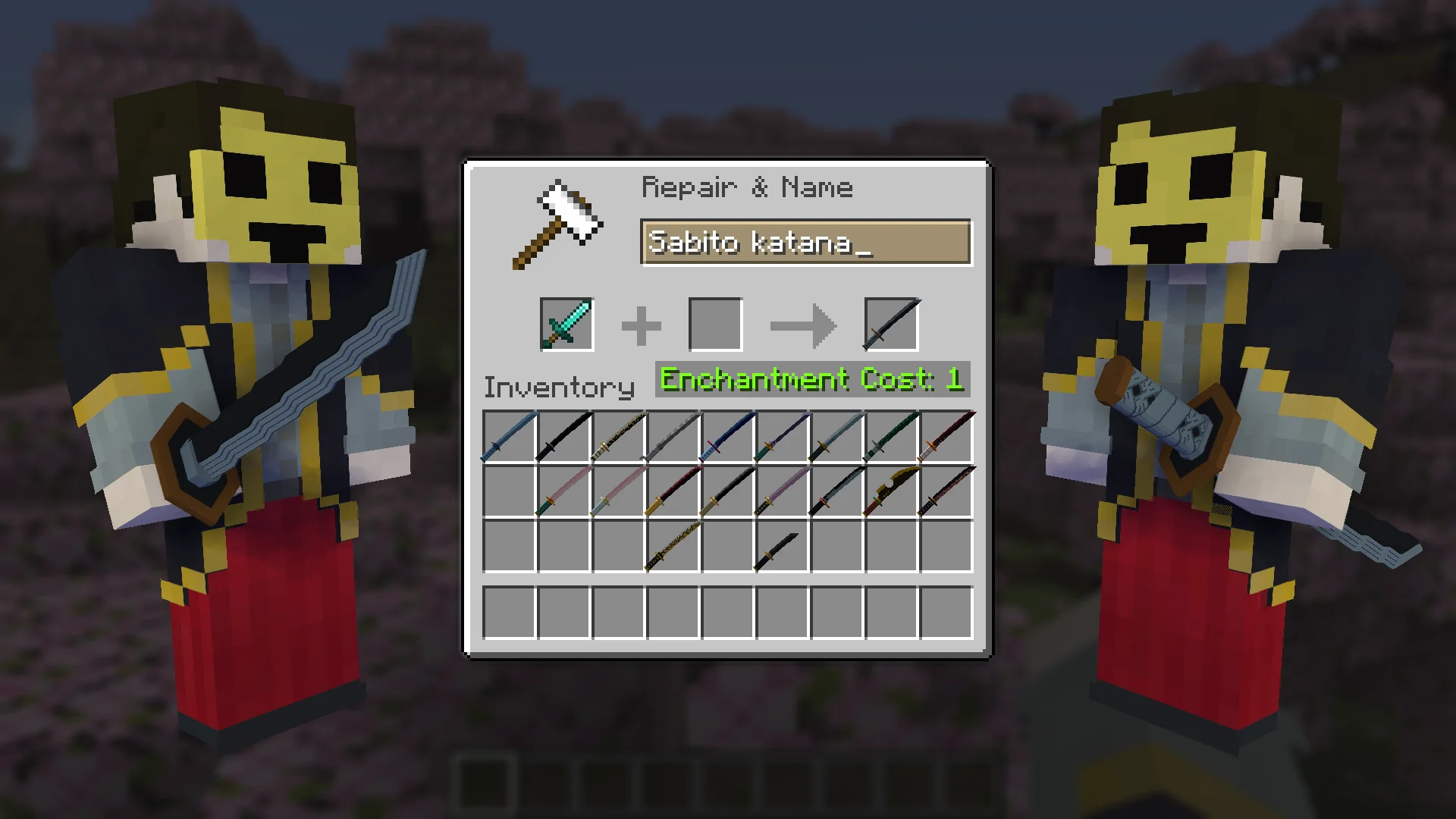 Sabito Katana from Demon Slayer for Minecraft view in Hands and Craft Instruction