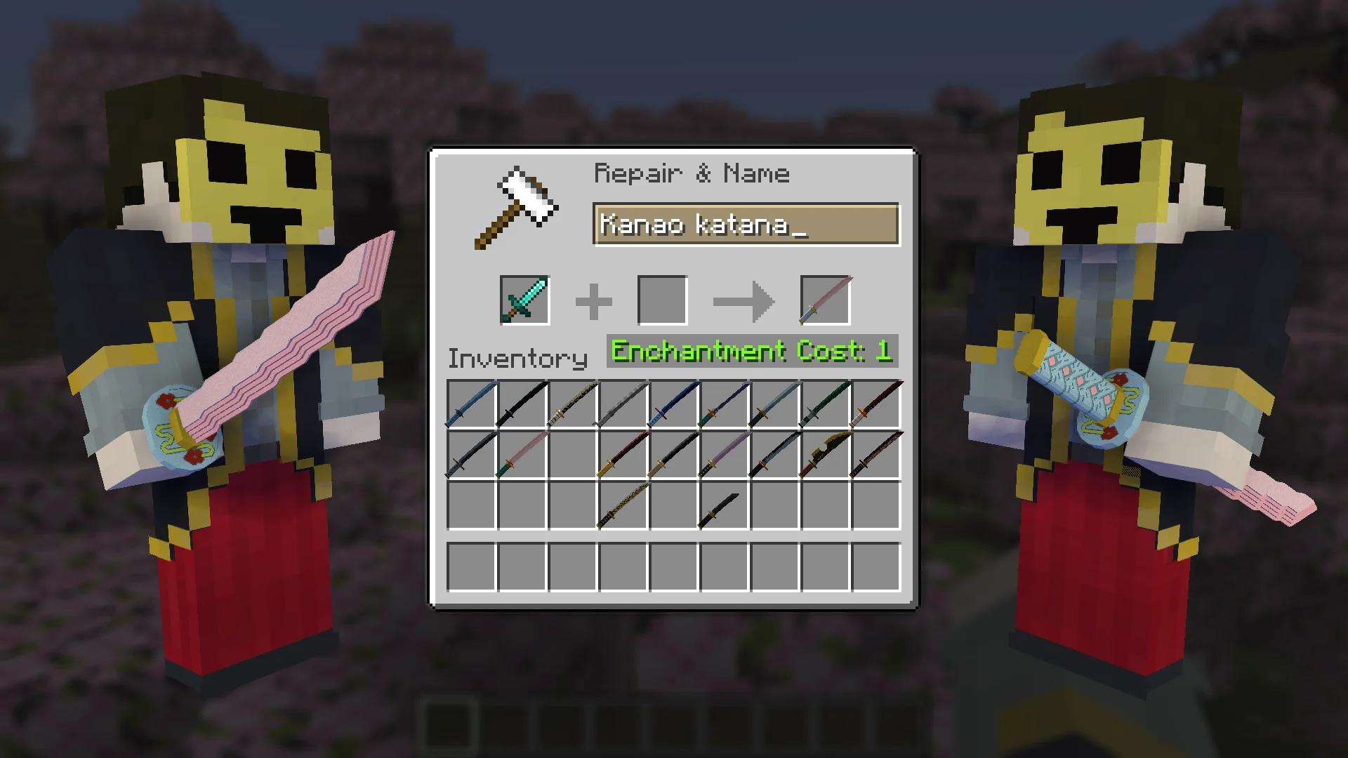 Kanao Katana from Demon Slayer for Minecraft view in Hands and Craft Instruction