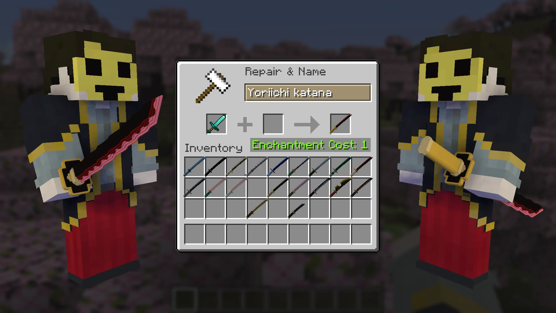 Yoriichi Katana from Demon Slayer for Minecraft view in Hands and Craft Instruction