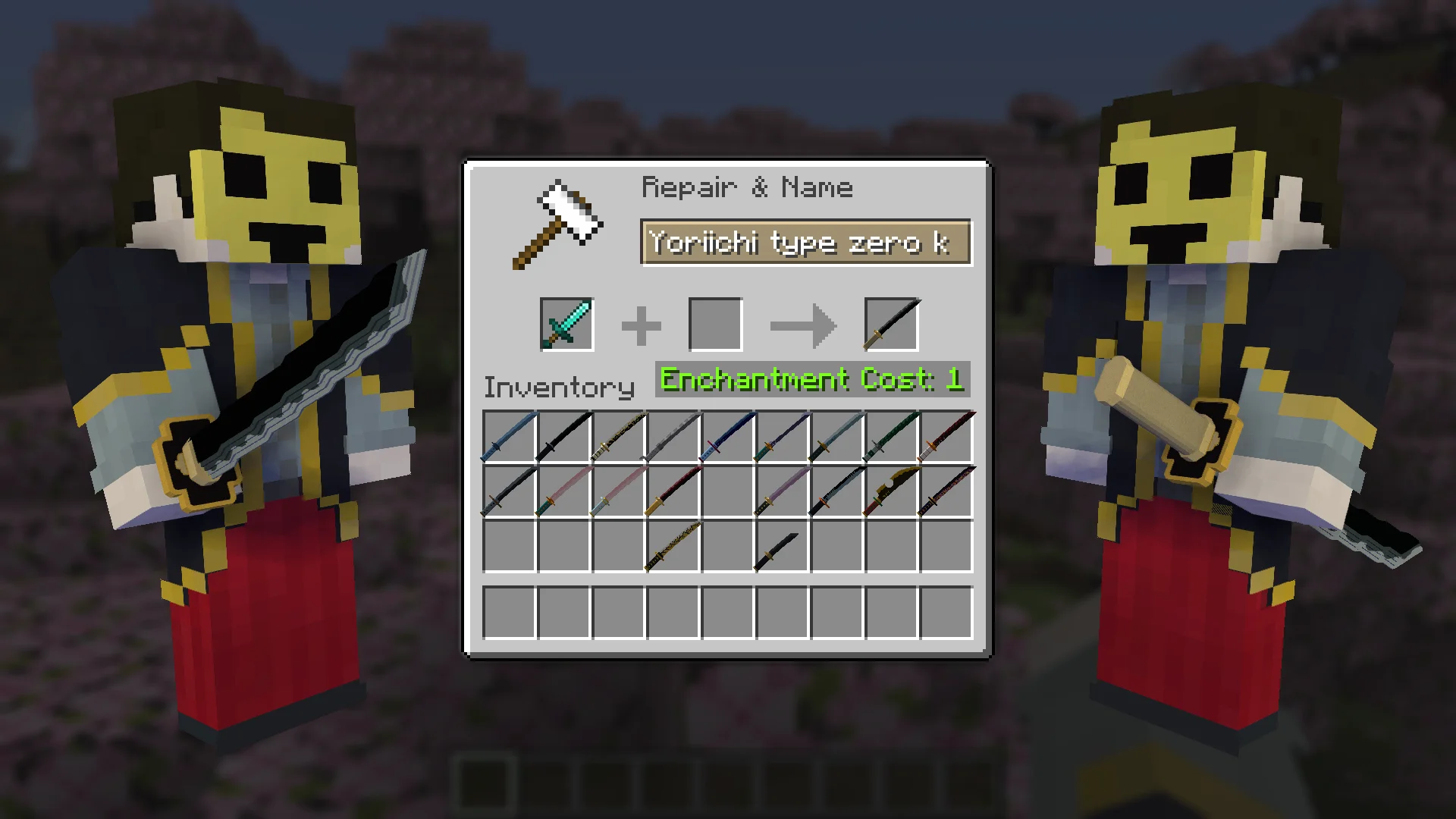 Yoriichi type zero Katana from Demon Slayer for Minecraft view in Hands and Craft Instruction