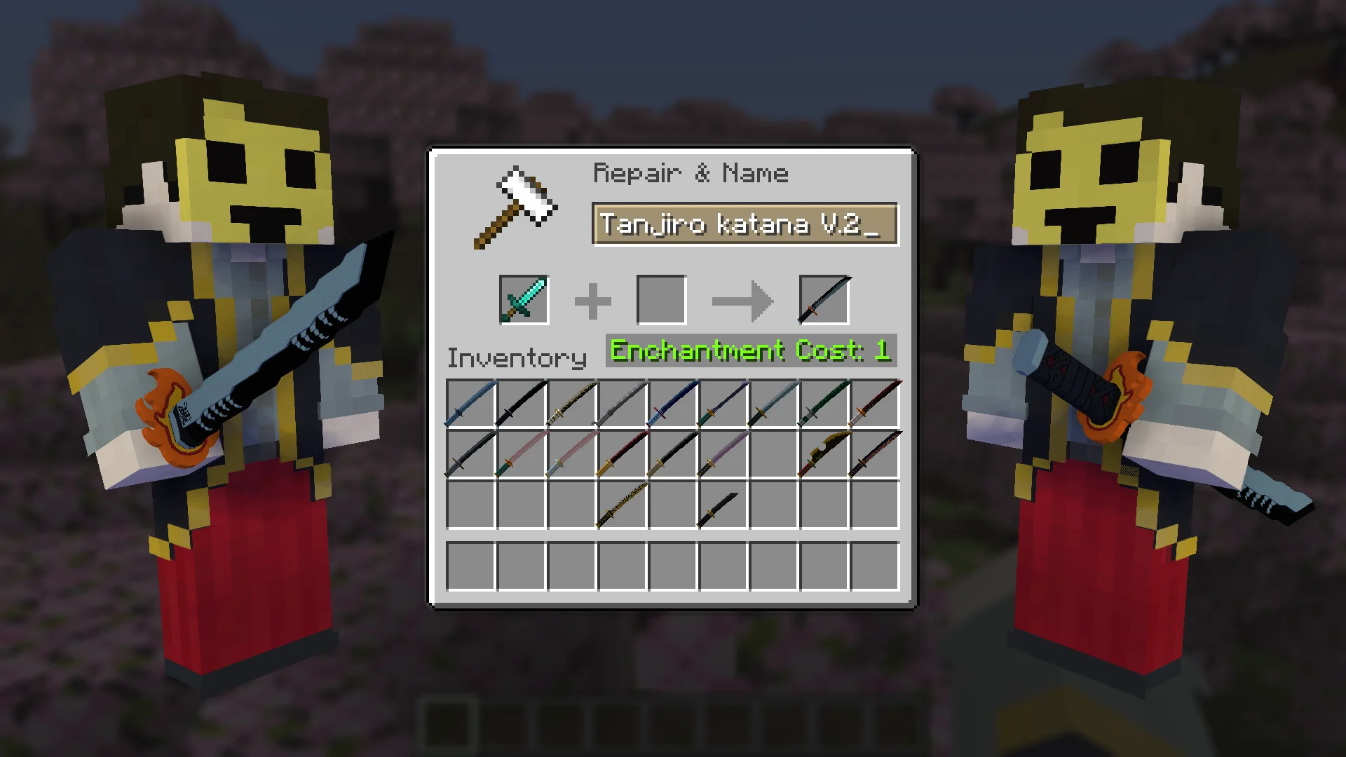 Tanjiro katana v.2 from Demon Slayer for Minecraft view in Hands and Craft Instruction