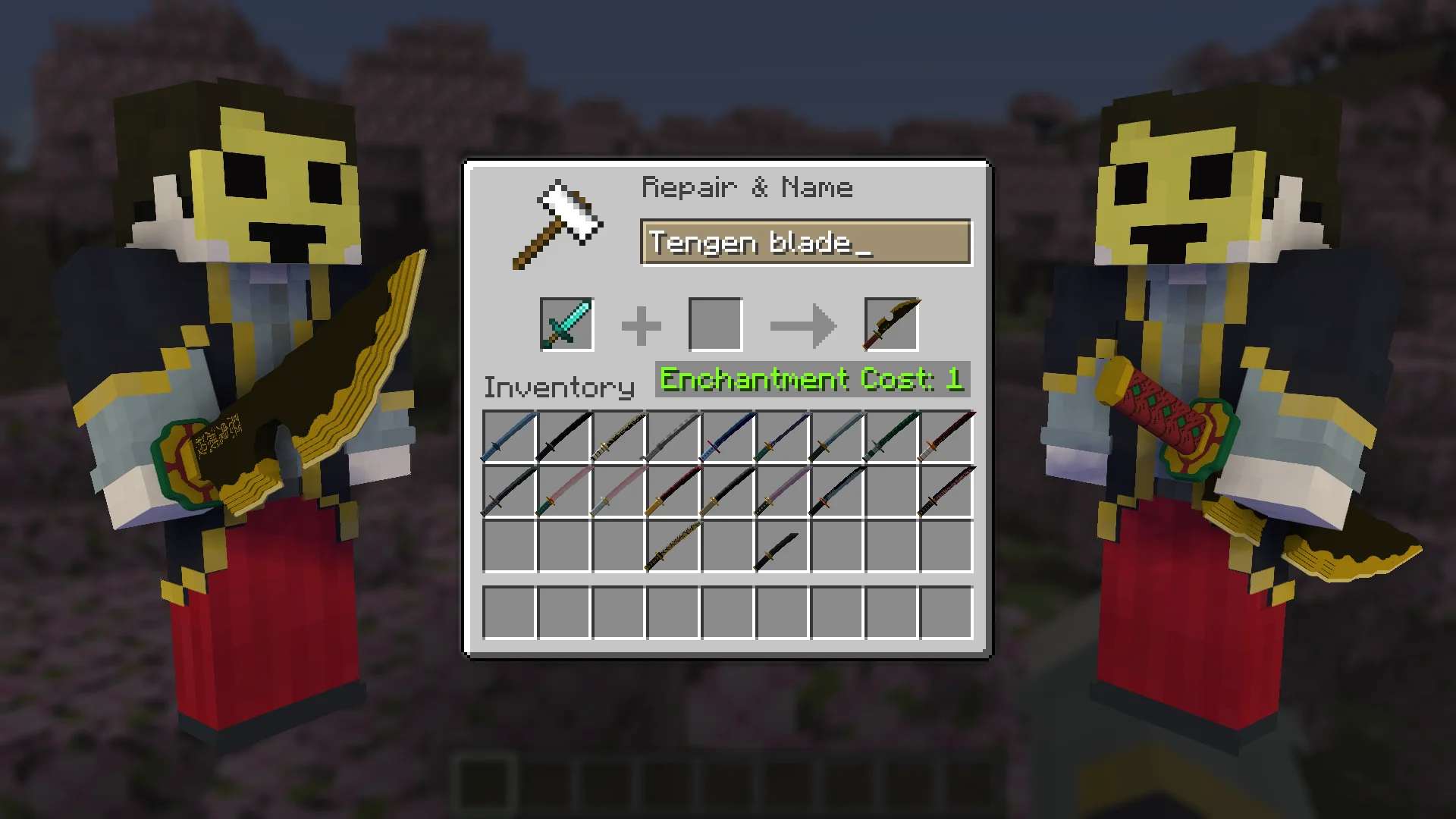 Tengen blade from Demon Slayer for Minecraft view in Hands and Craft Instruction