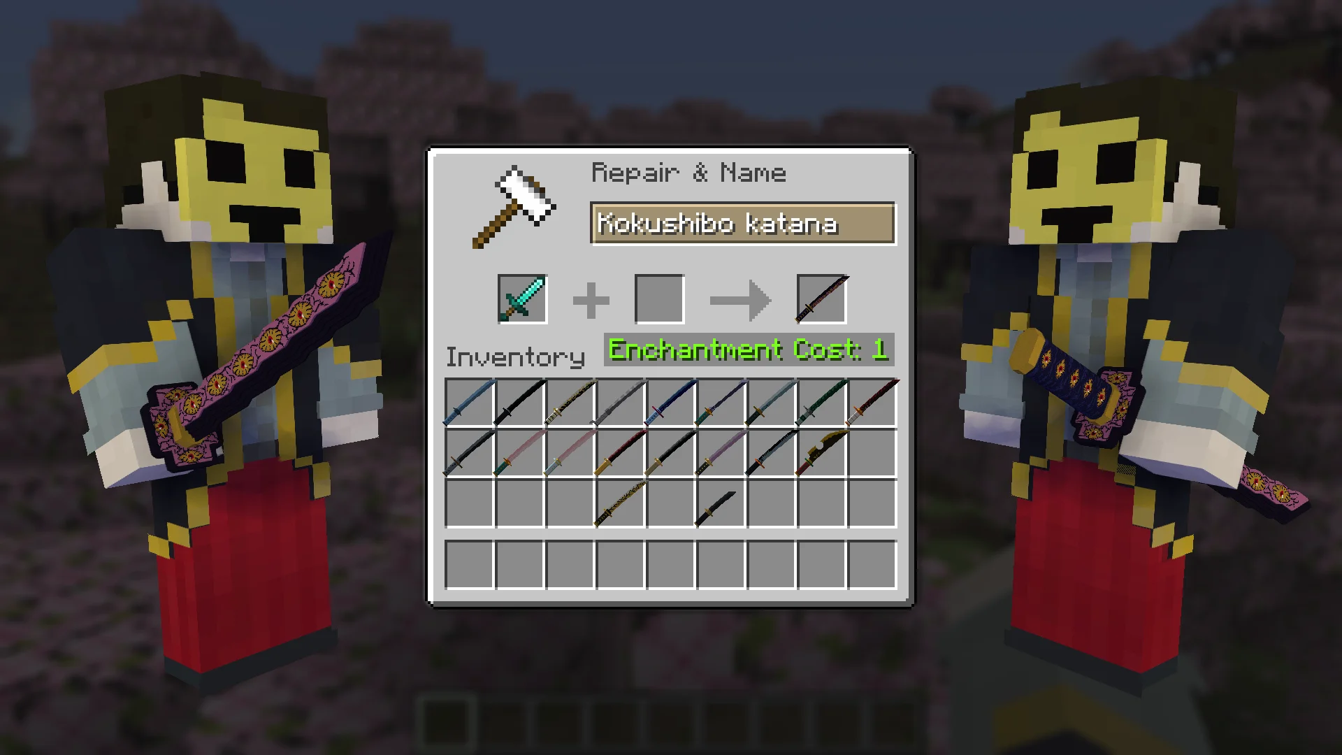 Kokushibo Katana from Demon Slayer for Minecraft view in Hands and Craft Instruction