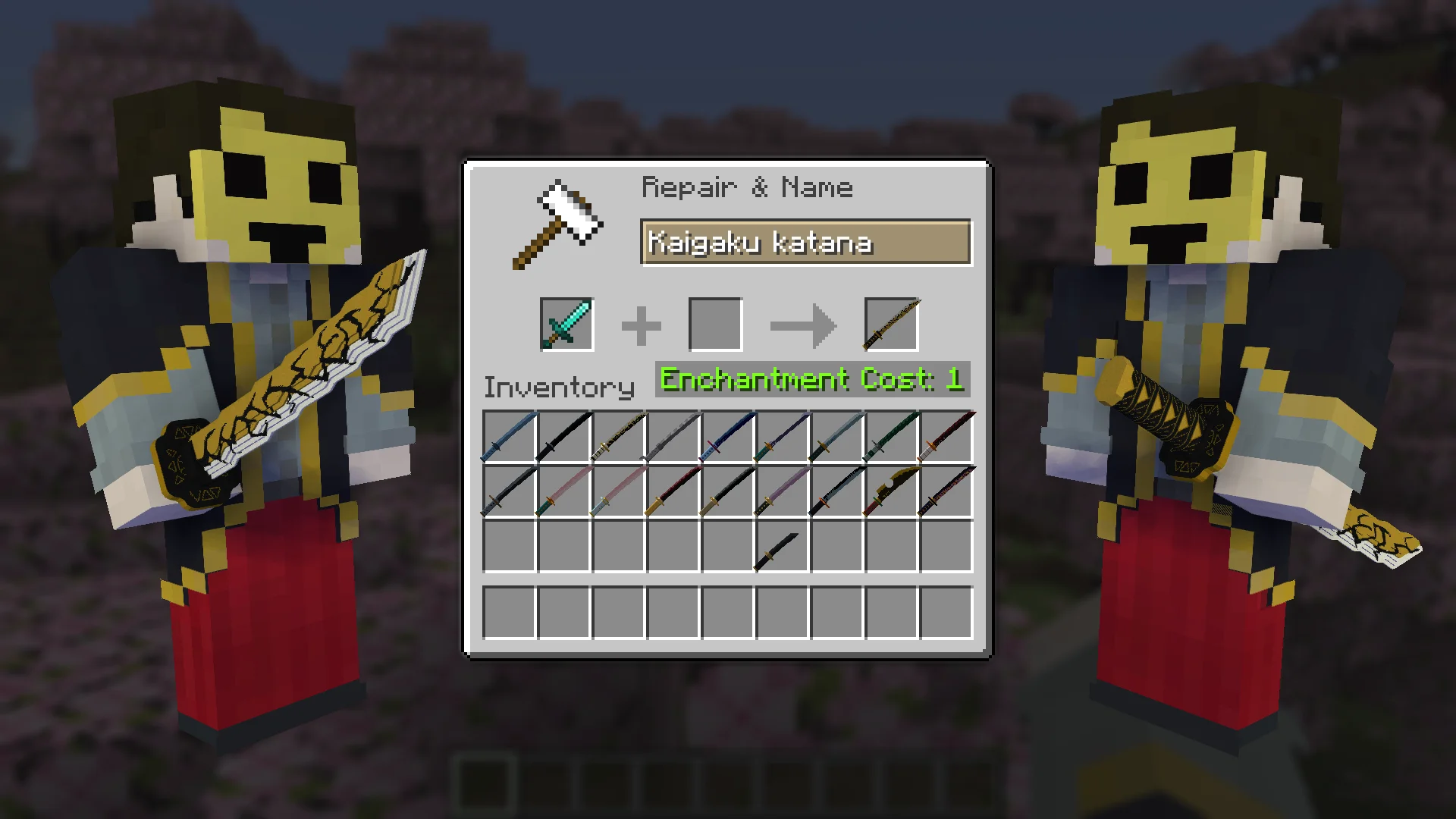 Kaigaku Katana from Demon Slayer for Minecraft view in Hands and Craft Instruction