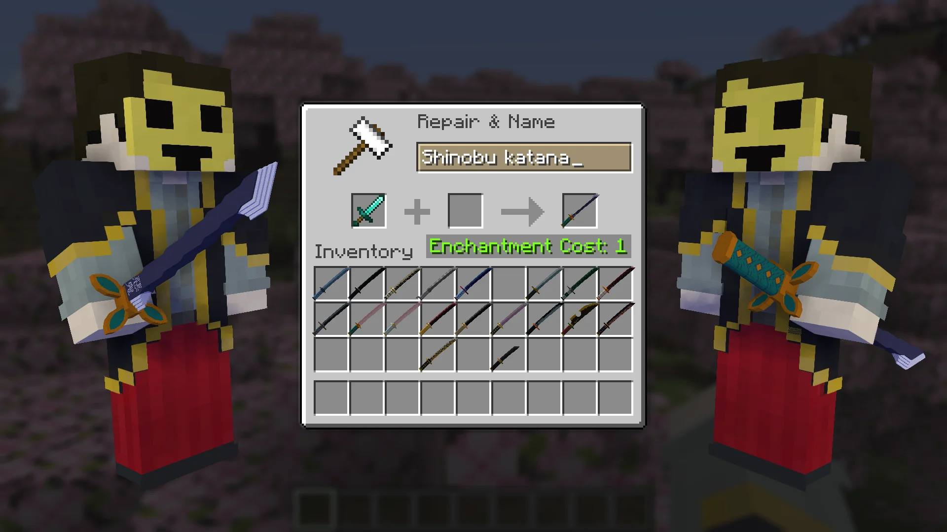 Shinobu Katana from Demon Slayer for Minecraft view in Hands and Craft Instruction