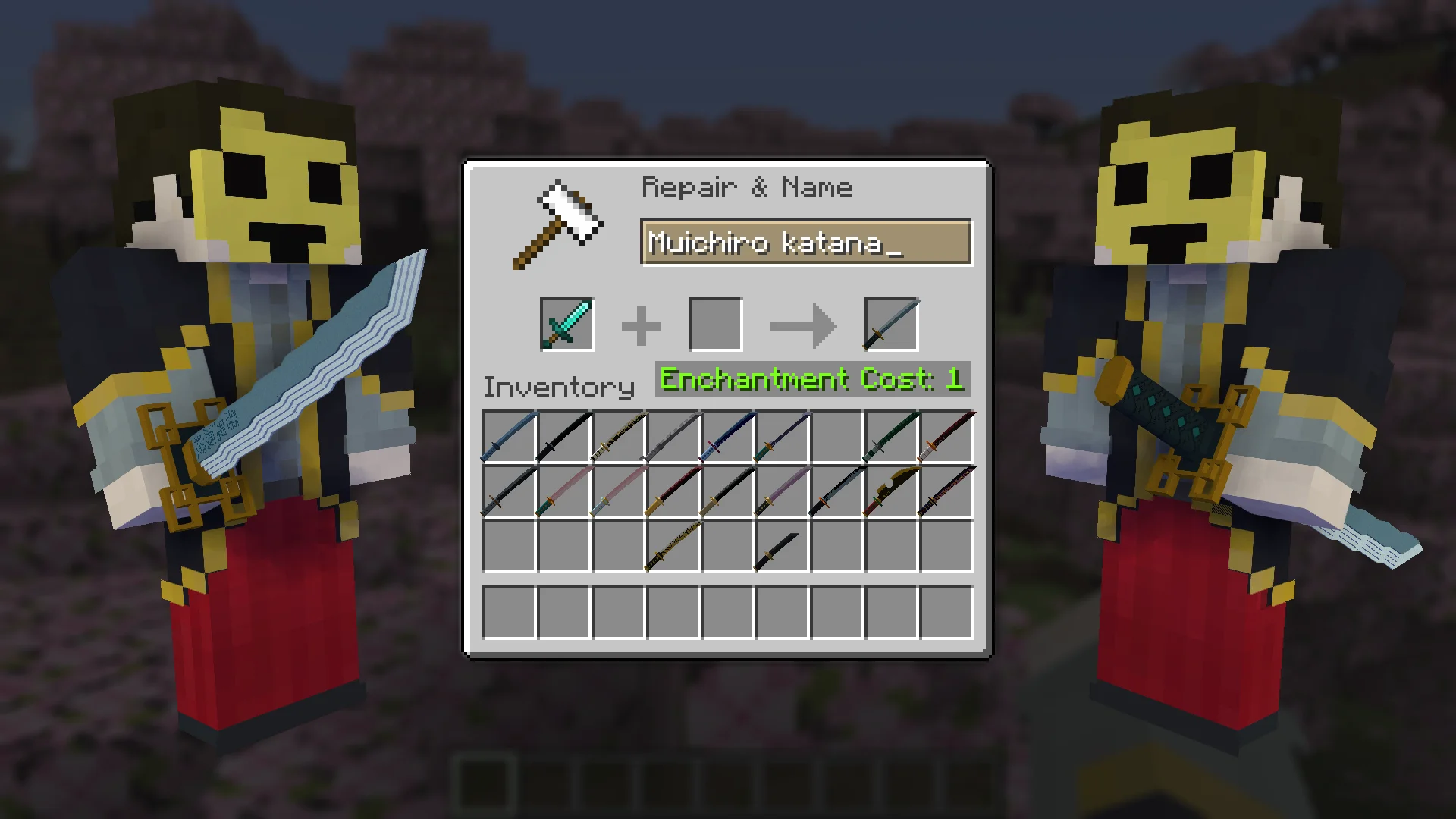 Muichiro Katana from Demon Slayer for Minecraft view in Hands and Craft Instruction