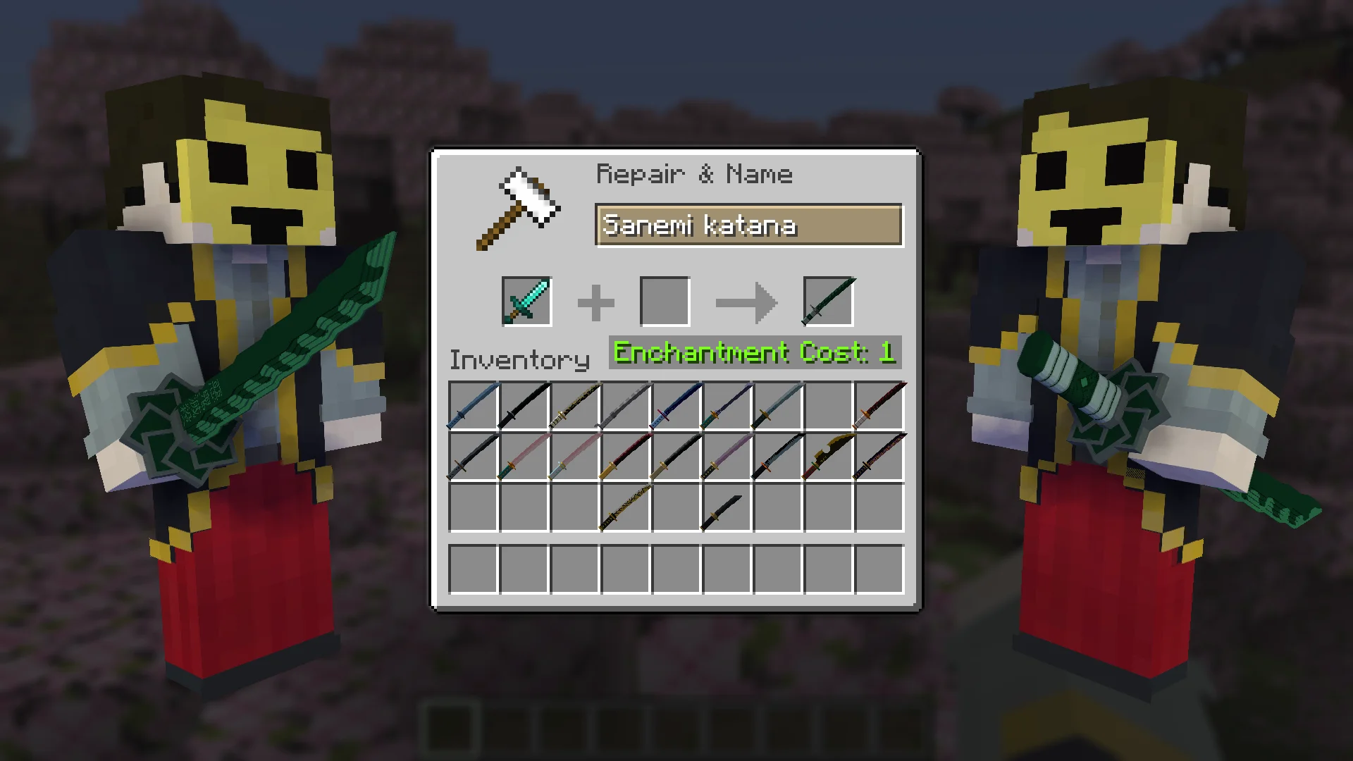 Sanemi Katana from Demon Slayer for Minecraft view in Hands and Craft Instruction