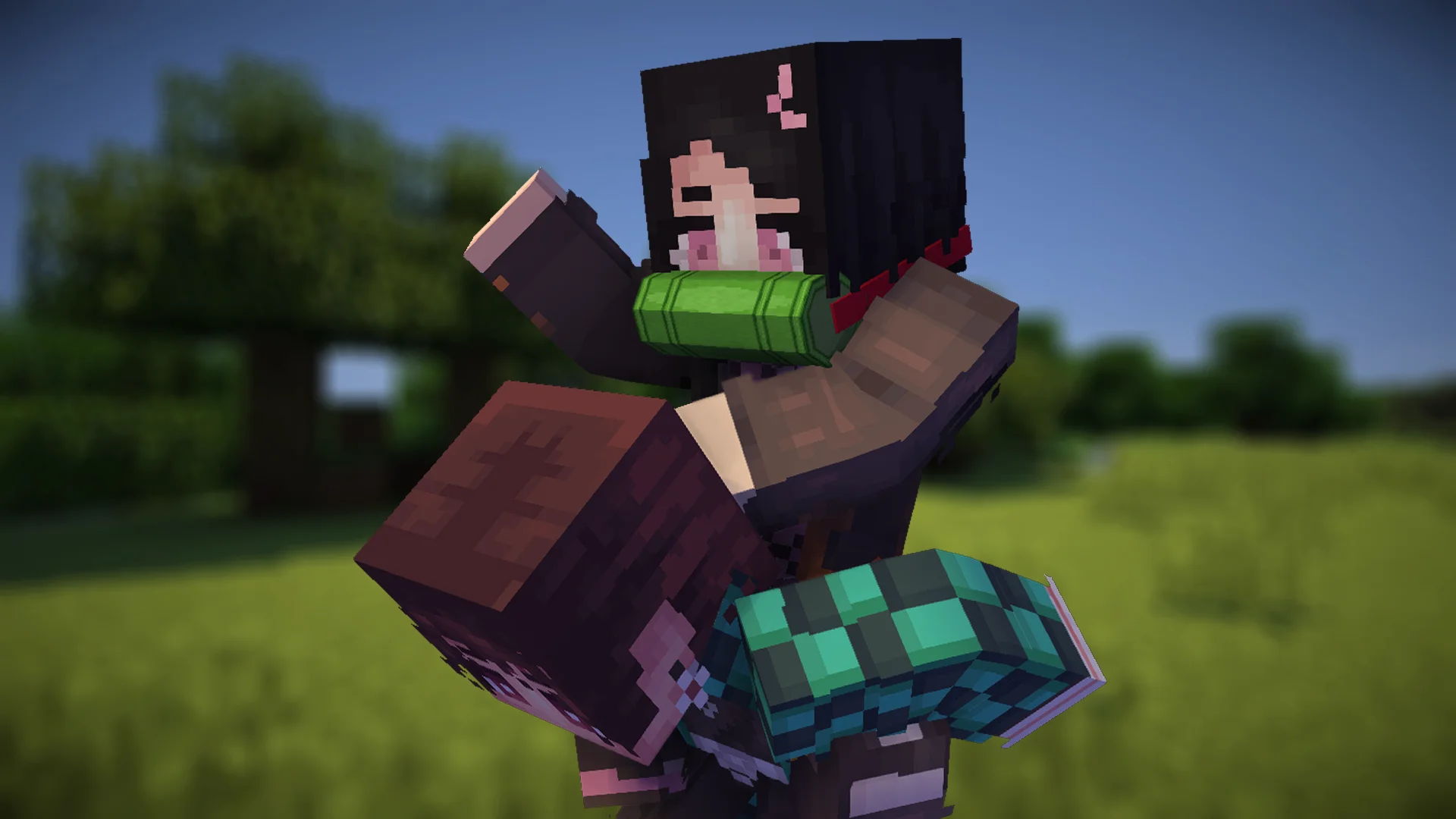 Nezuko and Tanjiro from Demon Slayer in Minecraft Resource pack preview