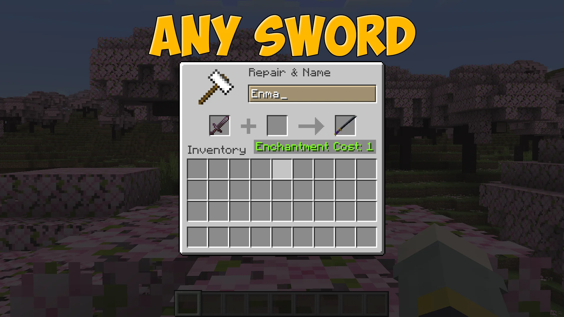 Rename a sword on an anvil to get the Enma katana from One Piece in Minecraft - resource pack preview