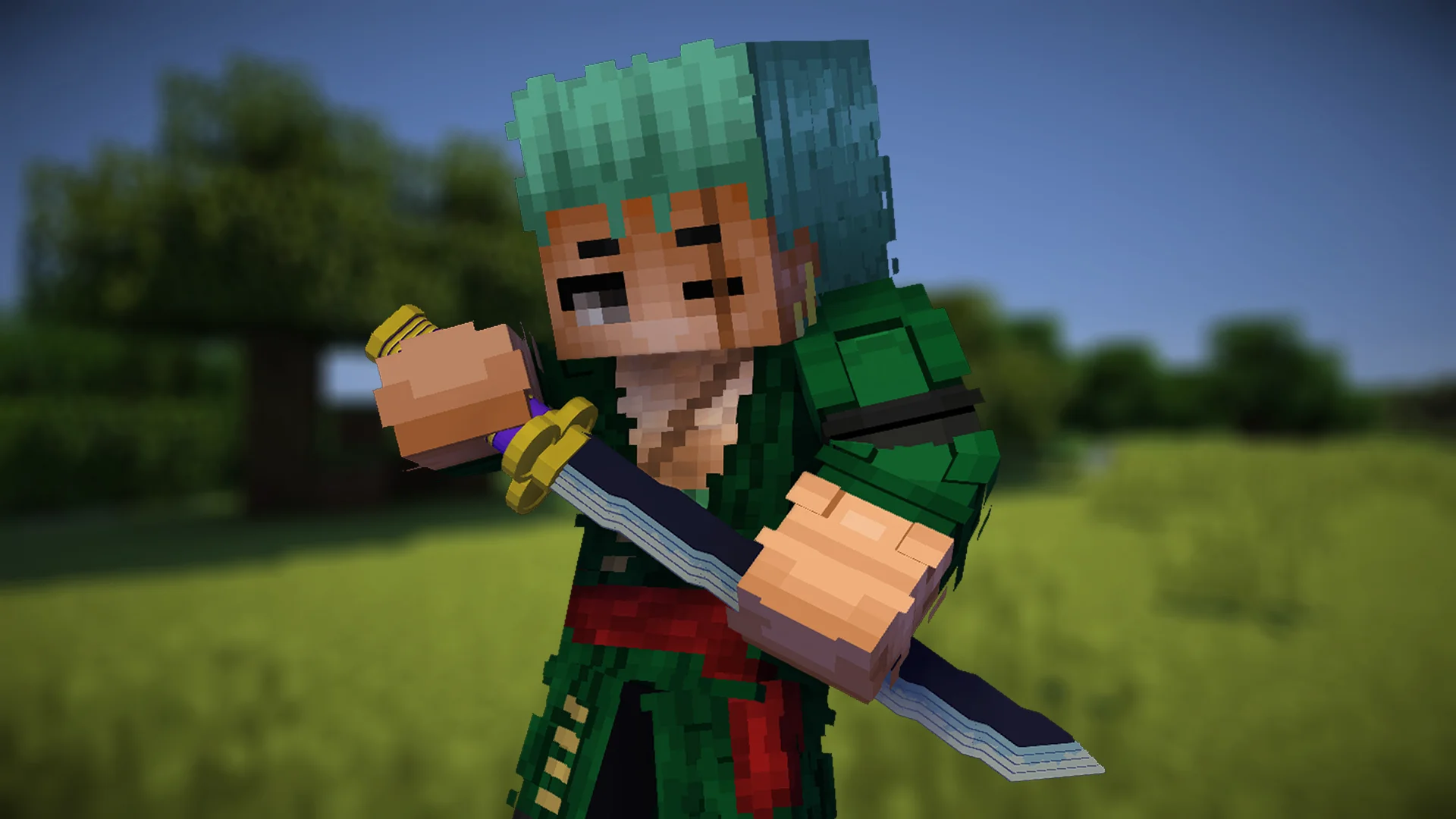 Roronoa Zoro from One Piece holding the Enma katana in Minecraft - resource pack preview